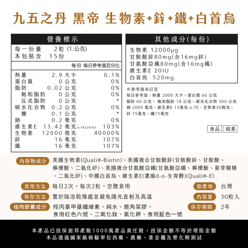 黑帝．生物素+鋅+鐵+白首烏