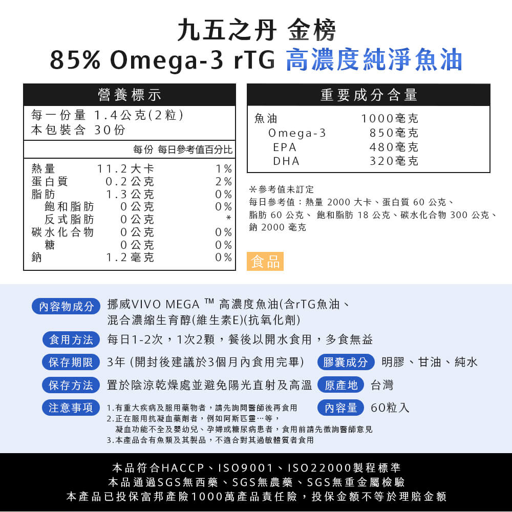 金榜.85%rTG純淨魚油